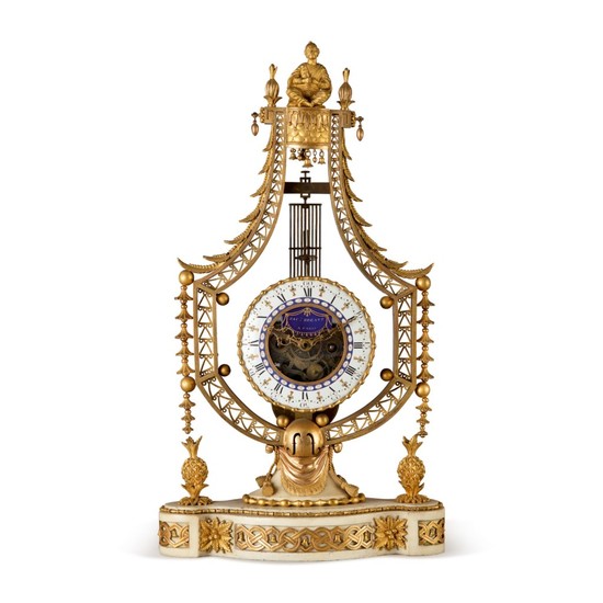 A LOUIS XVI WHITE MARBLE AND GILT BRONZE CHINOISERIE MANTEL CLOCK, LATE 18TH CENTURY