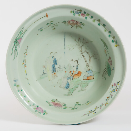 A Large Enameled Porcelain 'Figural' Basin, 19th Century
