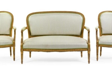 A Louis XVI Style Giltwood Three-Piece Parlor Suite by