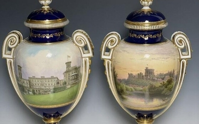 A MAGNIFICENT PAIR OF TOPOGRAPHICAL MINTON VASES