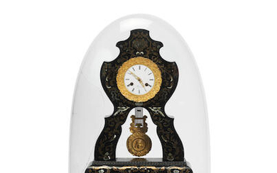 A Napoleon III ebonised, cut brass, mother of pearl and ivory inlaid 'Boulle' portico clock