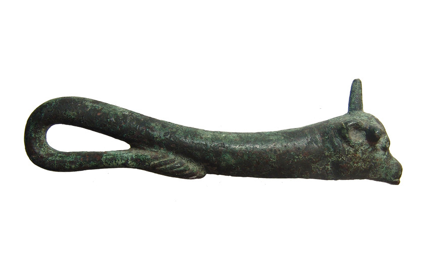 A Near Eastern bronze handle in form of a bull