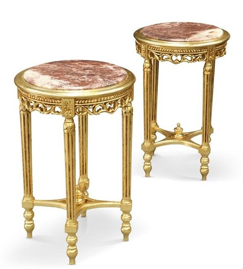 A PAIR OF MARBLE-TOPPED GILT OCCASIONAL TABLES, in the