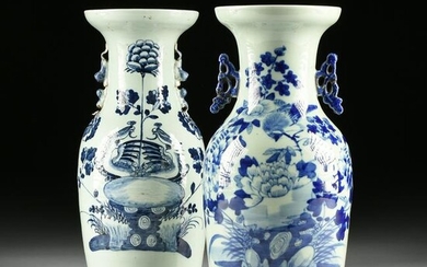 TWO QING DYNASTY BLUE AND WHITE CELADON GLAZED