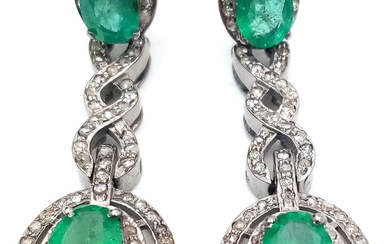 A Pair of Art Deco Style 6ct Emerald and...