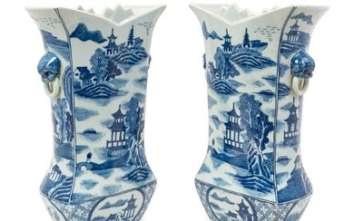 A Pair of Chinese Blue and White Porcelain Vases Height