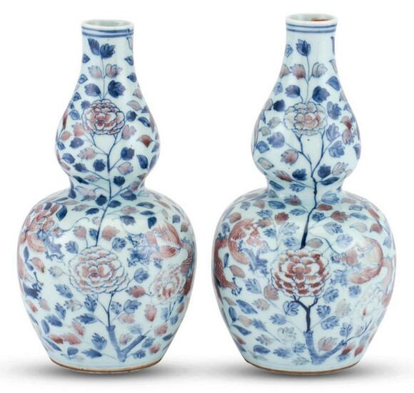 A Pair of Chinese Blue and White and Copper Red