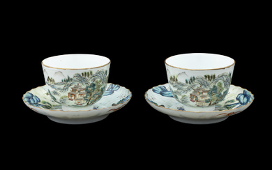 A Pair of Chinese Famille Rose Porcelain Cups and Saucers