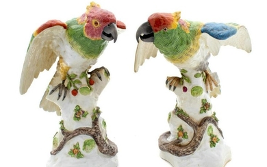 A Pair of French Porcelain Parrots Height 13/4 inches.