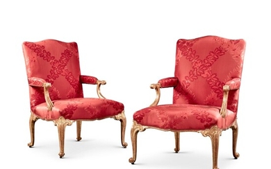 A Pair of George III Rococo Giltwood Open Armchairs, Circa 1765