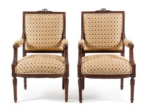 * A Pair of Louis XVI Style Walnut Fauteuils Height 39