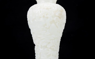 A Precious White Jade 'Pine& Crane' Vase
