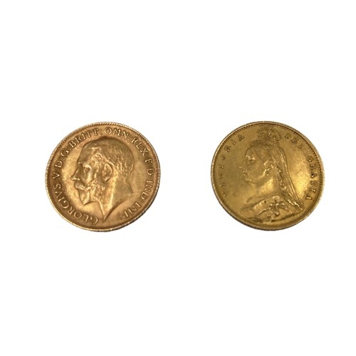 A QUEEN VICTORIA 1887 GOLD HALF SOVEREIGN and a George V 191...