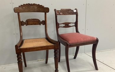 A Regency mahogany and marquetry dining chair and a Regency ...