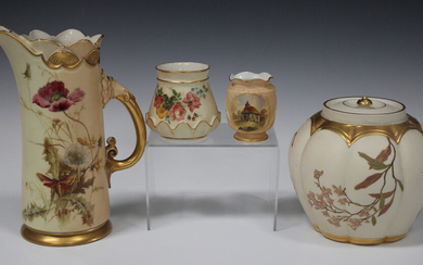 A Royal Worcester blush ivory jug, circa 1893, decorated after Edward Raby, monogrammed, with a moth