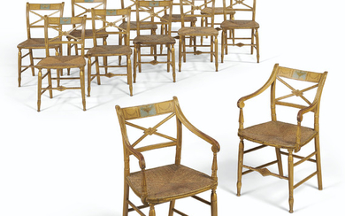 A SET OF TWELVE FEDERAL PAINT-DECORATED DINING CHAIRS, BALTIMORE, EARLY 19TH CENTURY