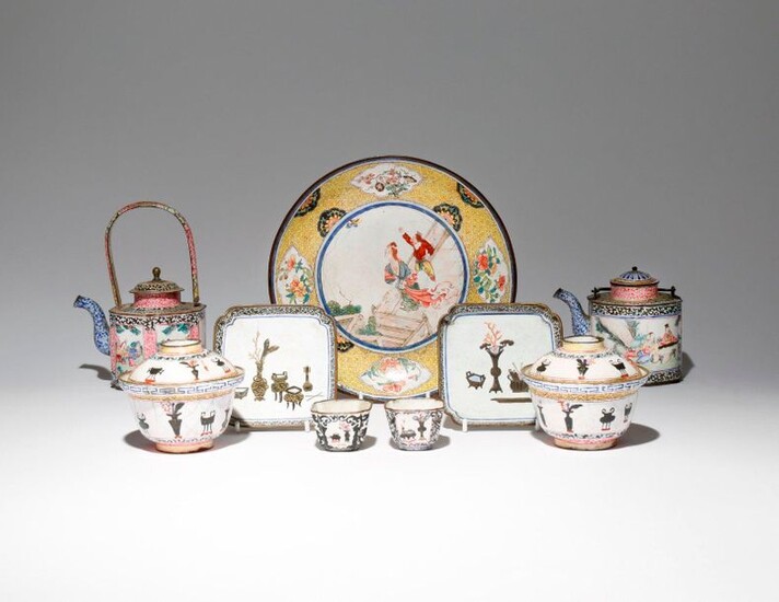 A SMALL COLLECTION OF CHINESE CANTON ENAMEL ITEMS QIANLONG 1736-95...