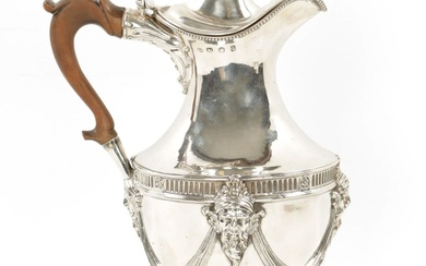 A STYLISH GEORGE III SILVER WINE EWER of crested...