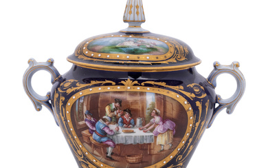 A Sèvres Style Painted, Parcel-Gilt and "Jeweled" Porcelain Covered Jar