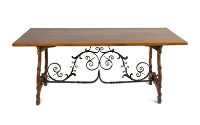 A Spanish Baroque Style Iron-Mounted Oak Trestle Table