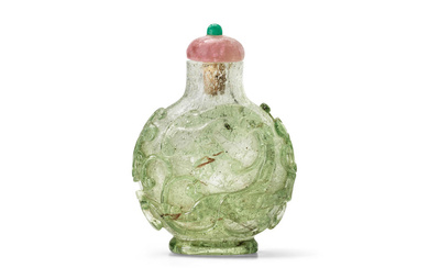 A TRANSPARENT PALE-GREEN-OVERLAY BUBBLE-SUFFUSED CLEAR GLASS 'CHILONG' BOTTLE 1740-1790