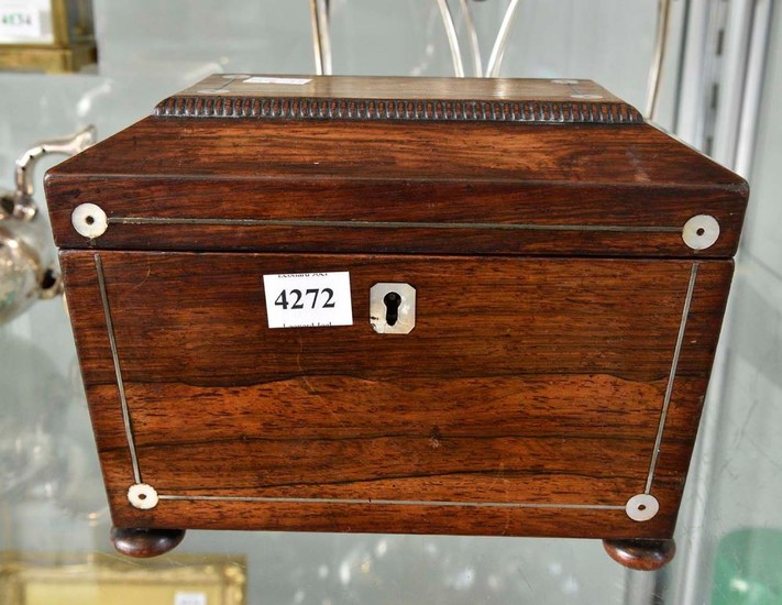 A VICTORIAN ROSEWOOD MOTHER OF PEARL INLAY TEA CADDY