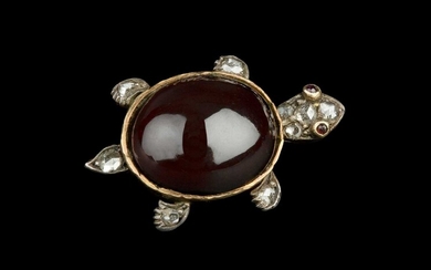 A Victorian garnet and diamond tortoise brooch