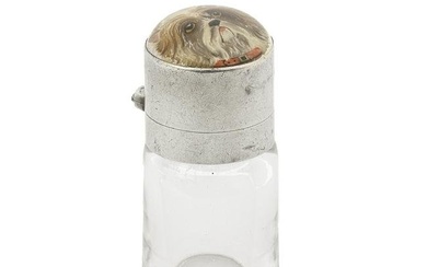 A Victorian silver mounted Essex Crystal 'dog portrait' scent bottle Sampson Mordan & Co, London...