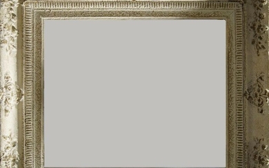 A White Painted Composition Louis XVI Style Frame, early-mid 20th century, with cavetto sight, sanded frieze, the ogee with foliate and flower head centres and corners, 32.5 x 40.3 cm (sight): A Gilded Composition Louis XVI Style Frame, late 20th...