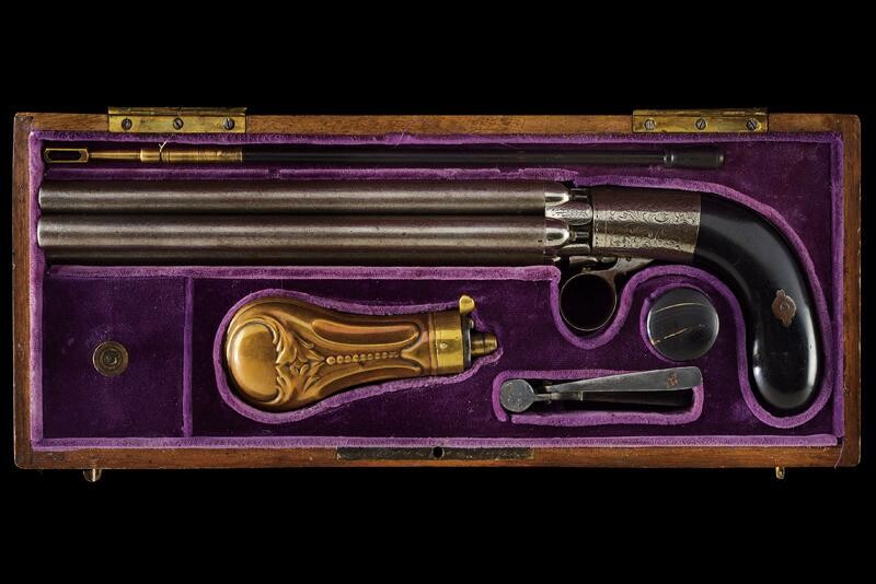 A cased five shoot pepperbox percussion revolver by