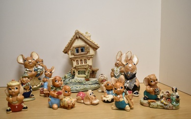 A collection of hand-painted stonecraft Pendelfin anthropomorphic rabbit figures, to include