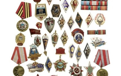 A collection of over 40 Soviet medals and badges, 20th