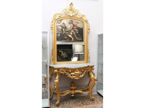 A console with gilded wood mirror fine del XIX secolo/inizio del XX secolo