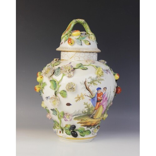A continental porcelain frill vase, 19th century, of baluste...