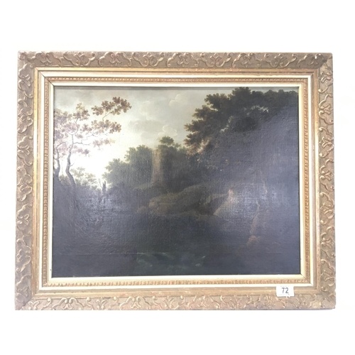A framed early 19th century oil painting on canvas a rural v...
