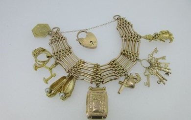 A gatelink bracelet suspending eight charms
