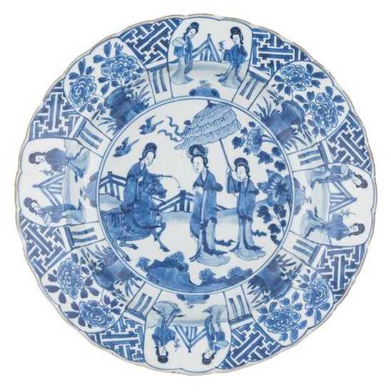 A large Chinese blue and white deep charger,...