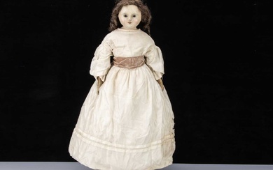 A large English 19th century wax over papier-mâché doll