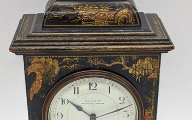 A late 19th/early 20th century chinoiserie cased mantel clock,...
