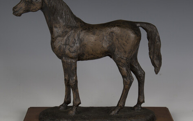 A late 20th century bronzed resin figure of a standing horse by Sue Maclaurin, limited edition numbe