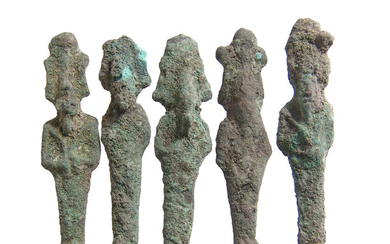 A lot of 5 Egyptian bronze votive figures of Osiris