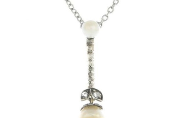 A natural pearl and diamond pendant, with integral