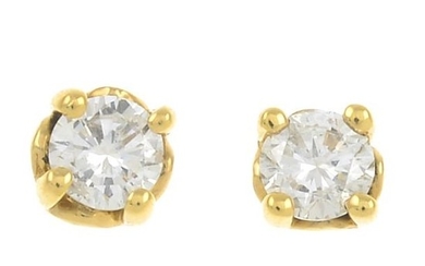 A pair of 18ct gold diamond earrings.Estimated total...