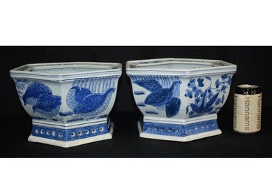 A pair of 1960's Chinese porcelain blue and white planters 1...