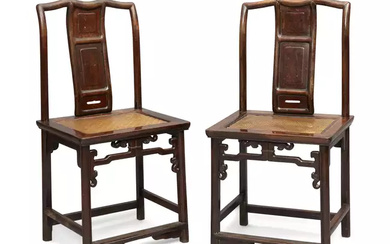 A pair of Chinese hongmu chairs 18th / early 19th century The...