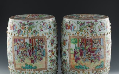 A pair of Chinese rose medallion porcelain garden stools, 19th century