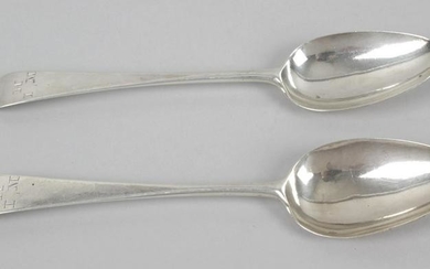 A pair of George III silver table spoons, each in Old