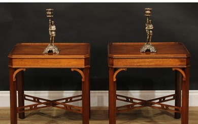 A pair of George III style mahogany canted rectangular lamp ...