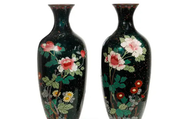 A pair of Japanese cloisonné enamel vases Meiji period Each of ovoid...