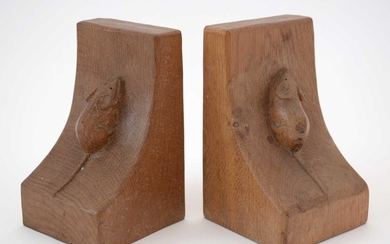 A pair of Robert Thompson 'Mouseman' oak Bookends.